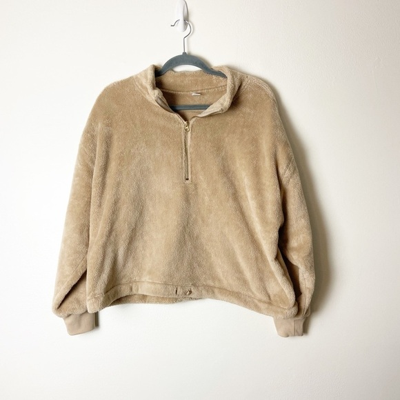 OLD NAVY • Women’s Tan Soft Cropped Half Zip Pullover Size Large - Picture 1 of 6